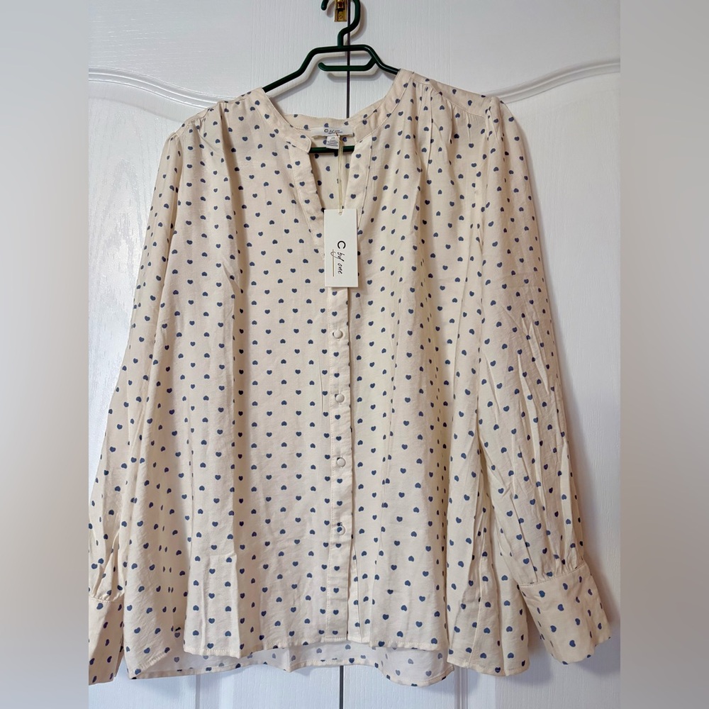 C by One Chic Cream Polka Dot Blouse Size 2 X